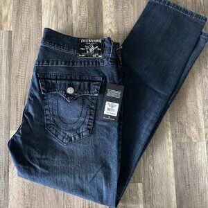 True Religion Geno Relaxed Slim Big T Flap Pockets Men's 36x32 Denim Dark Jeans